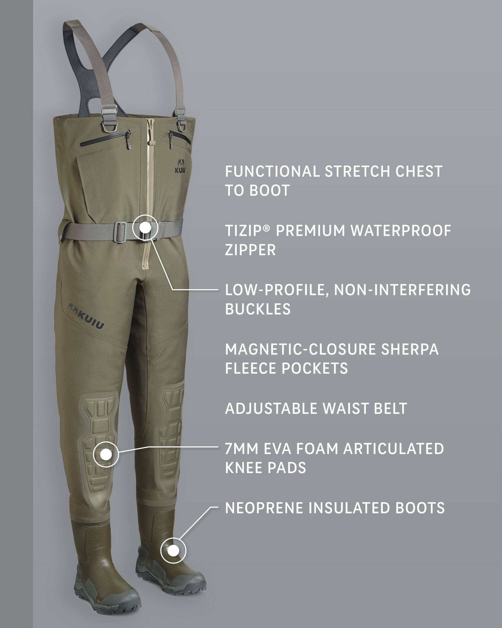KUIU PRO HD Flex Zip Wader | Ash - 图片 2